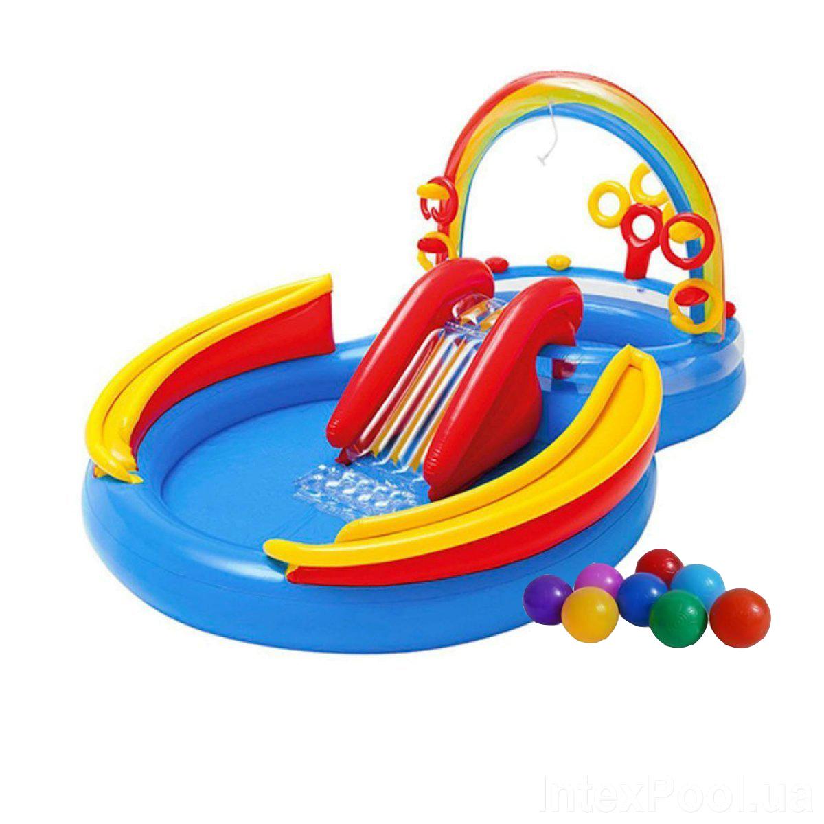 

Надувной игровой центр Intex 57453 «Радуга», 297 х 193 х 135 см, с надувными кольцами, фонтаном и горкой