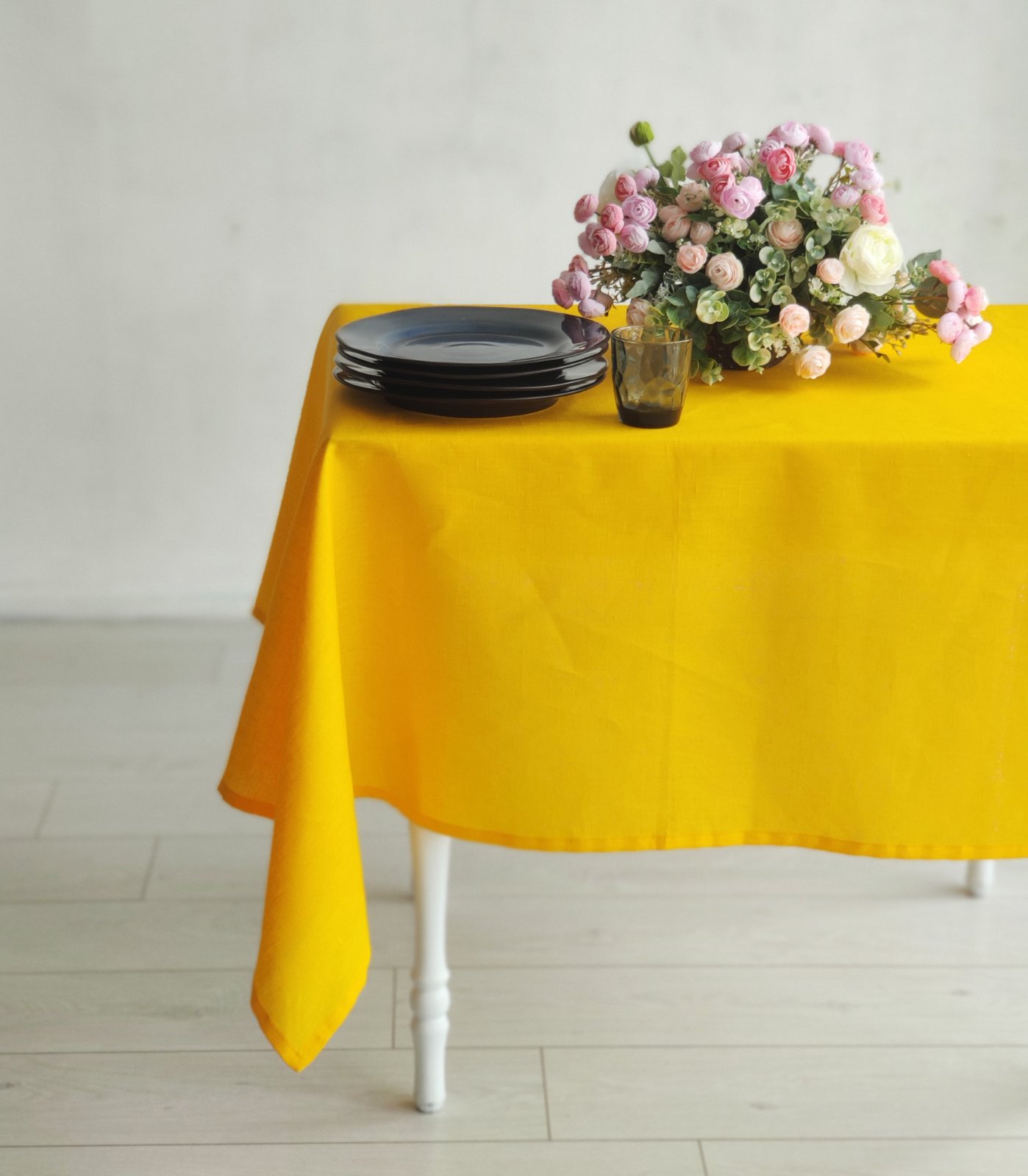 

Скатерть на стол из натурального льна ESTET™ Mustard Желтая 100×100 см.