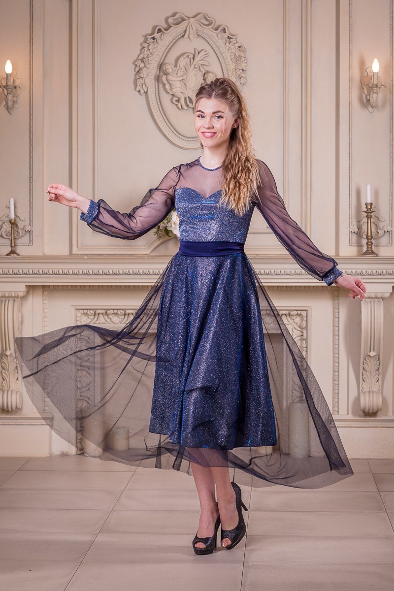 

Длинное блестящее платье FashionYouWant M темно-синий 43372755