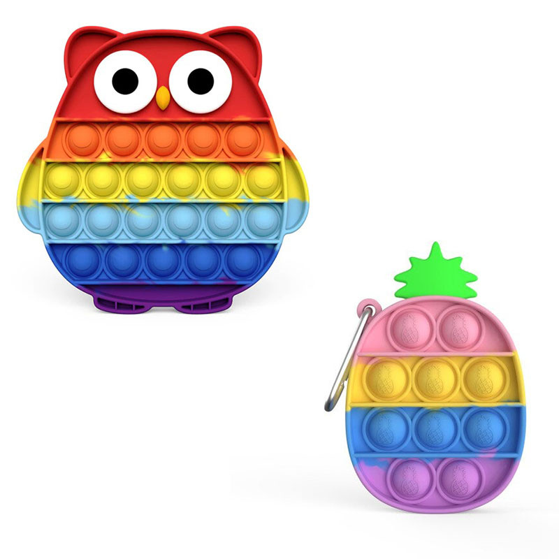 

Комплект антистресс игрушек пупырка попит фиджет Bouble Push Pop It сова + Брелок pop it ананас