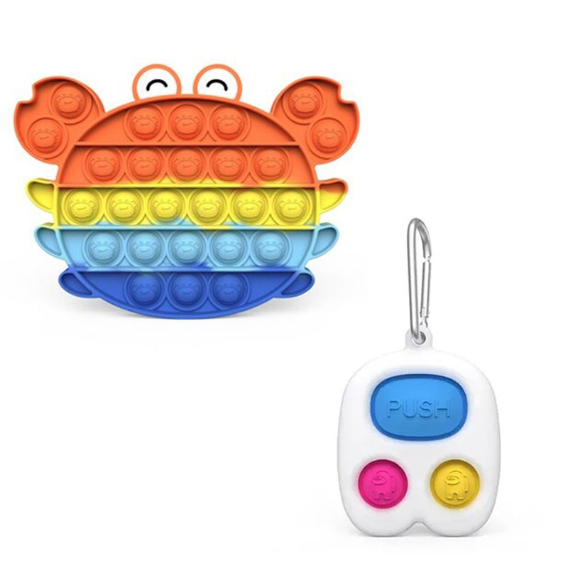 

Комплект антистресс игрушек пупырка попит фиджет Bouble Push Pop It краб + Брелок Simple Dimple Амонг