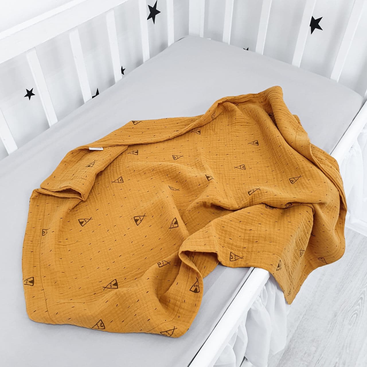 

Муслиновый плед в коляску или кроватку Oh My Kids "Wigwams" горчичный