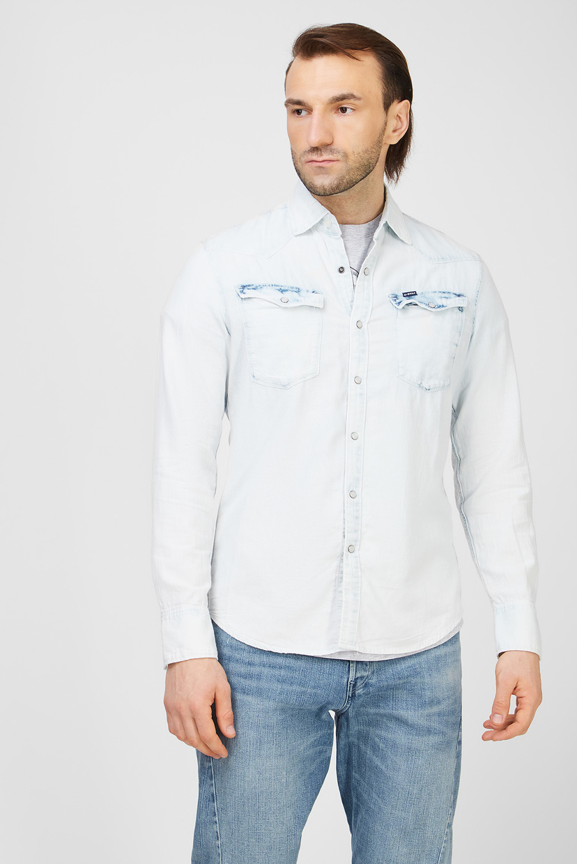 

Мужская голубая джинсовая рубашка 3301 seasonal destroy slim shirt l\s G-Star RAW L D17020,C302