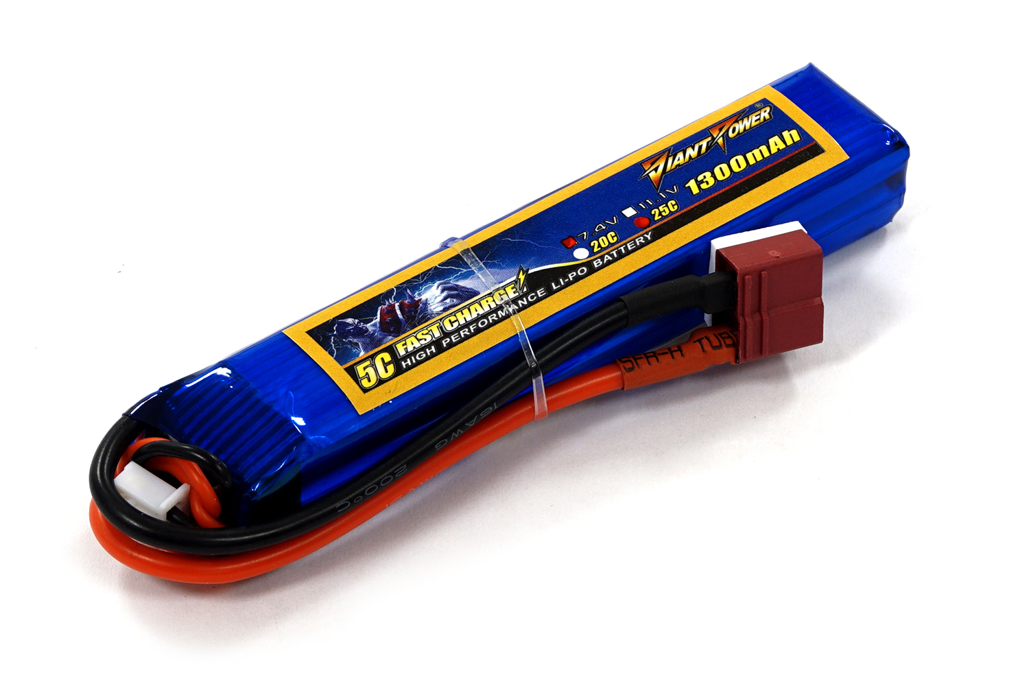 

Аккумулятор для страйкбола Giant Power (Dinogy) Li-Pol 7.4V 2S 1300mAh 25C 16х20х103мм T-Plug