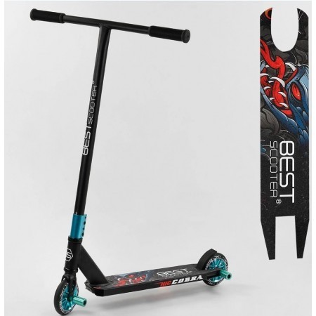 

Самокат для трюков CB 00633 Best Scooter Cobra чёрный c бирюзой пеги колёса PU 110мм алюминий