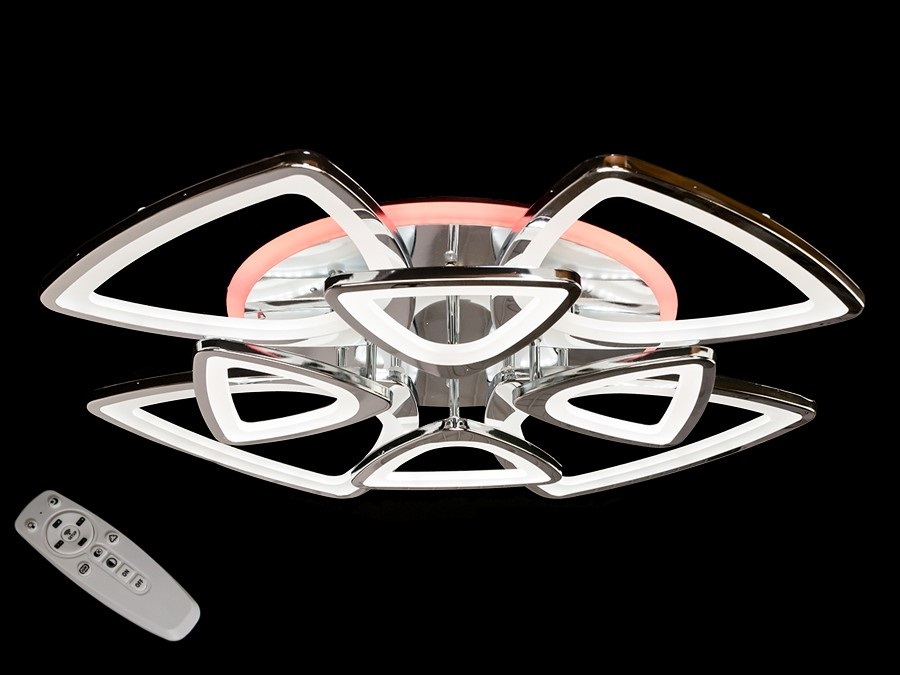 

Потолочная LED люстра AlexMosh с диммером и синей подсветкой цвет хром 195W (0010)