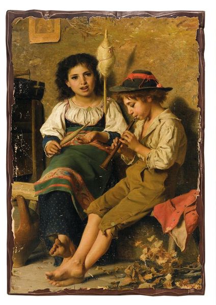 

Картина под старину на дереве Луиджи Бечи "SPINNER AND FLUTIST", 60*80 см
