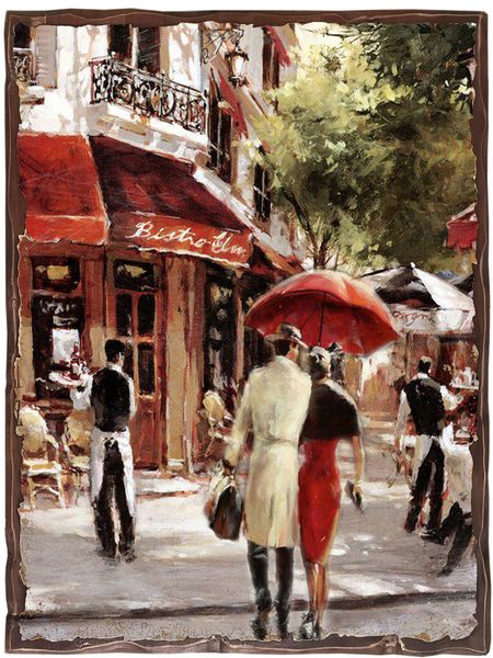 

Картина под старину на дереве Хейтон Брент "Пара у Бистро", 30*40 см