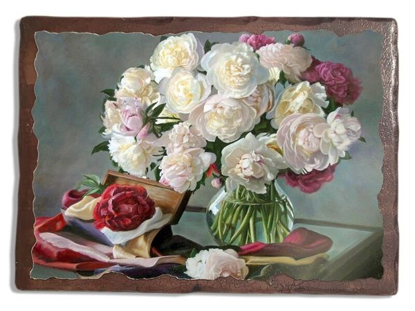 

Картина под старину на дереве Збигнев Копания "Светлые пионы", 60*80 см