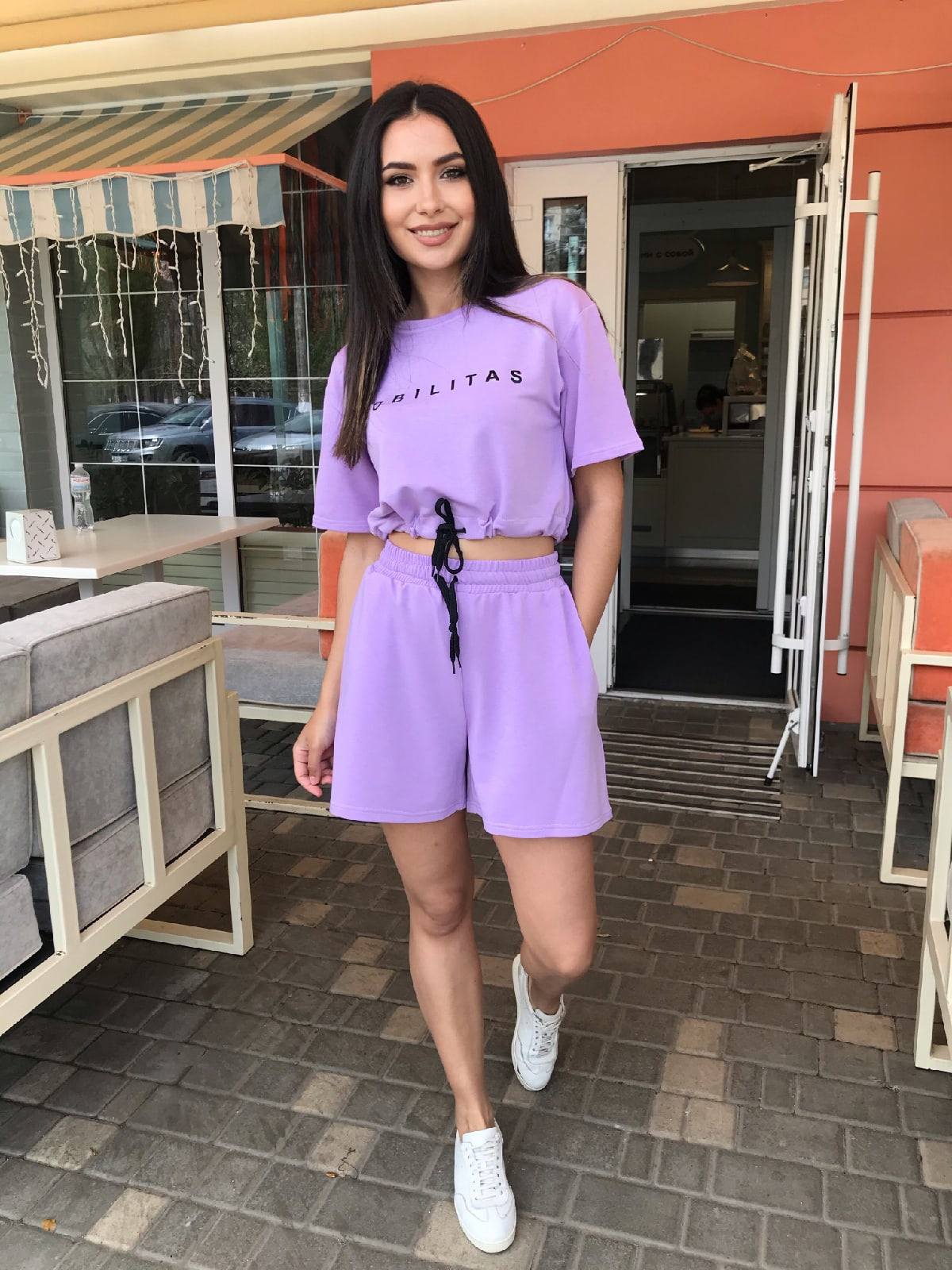 

Женский спортивный костюм двойка с шортами NB21019 р42/ сиреневый, Женский спортивный костюм двойка с шортами NB21019 р42/44 сиреневый