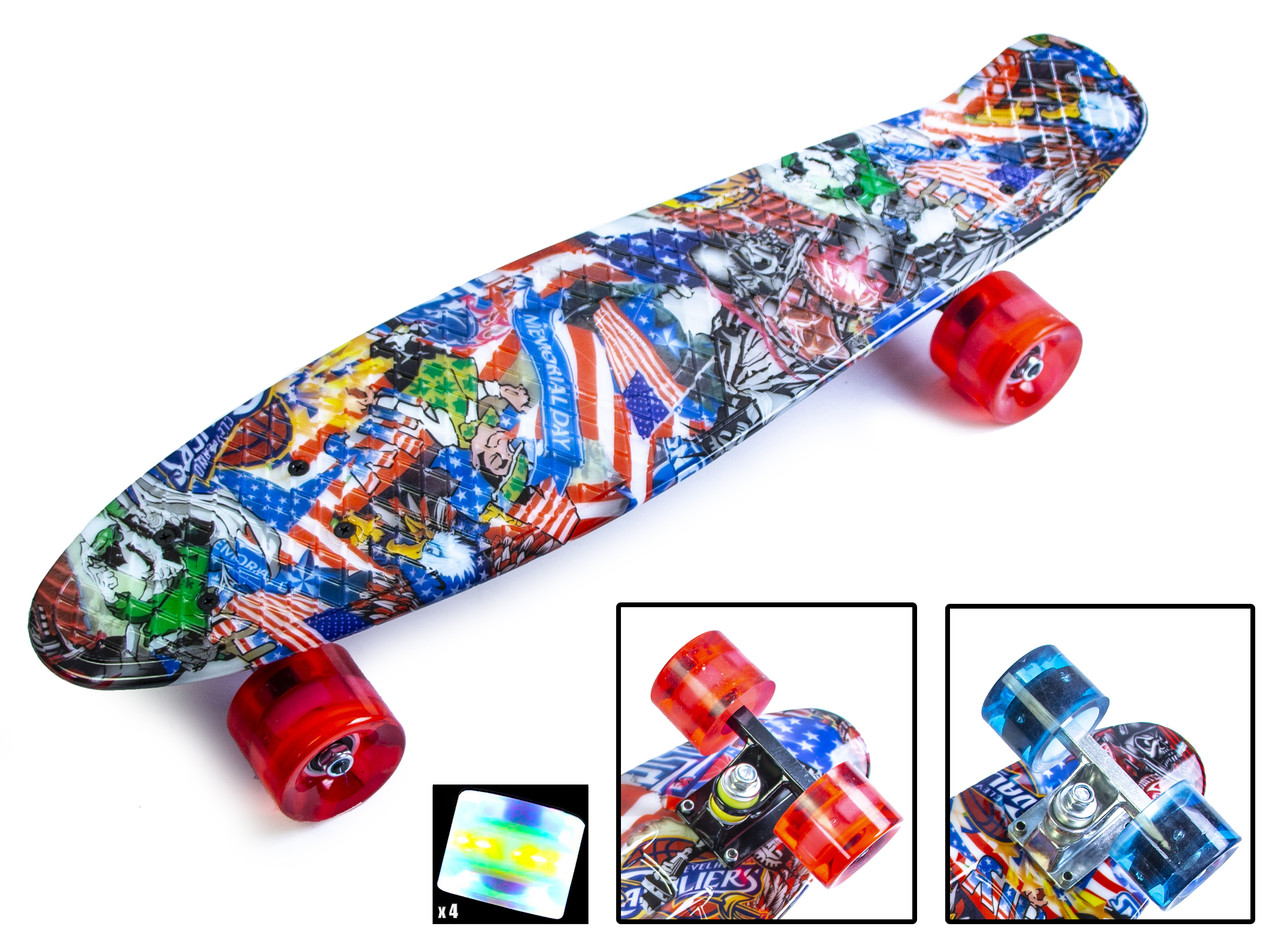 

Пенни Борд Scale Sport Graffiti NBA красный цвет светящиеся колеса