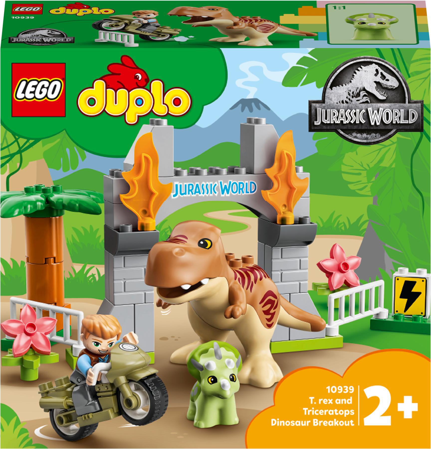 Акция на Конструктор LEGO DUPLO Jurassic World Побег динозавров: тираннозавр и трицератопс 36 деталей (10939) от Rozetka UA
