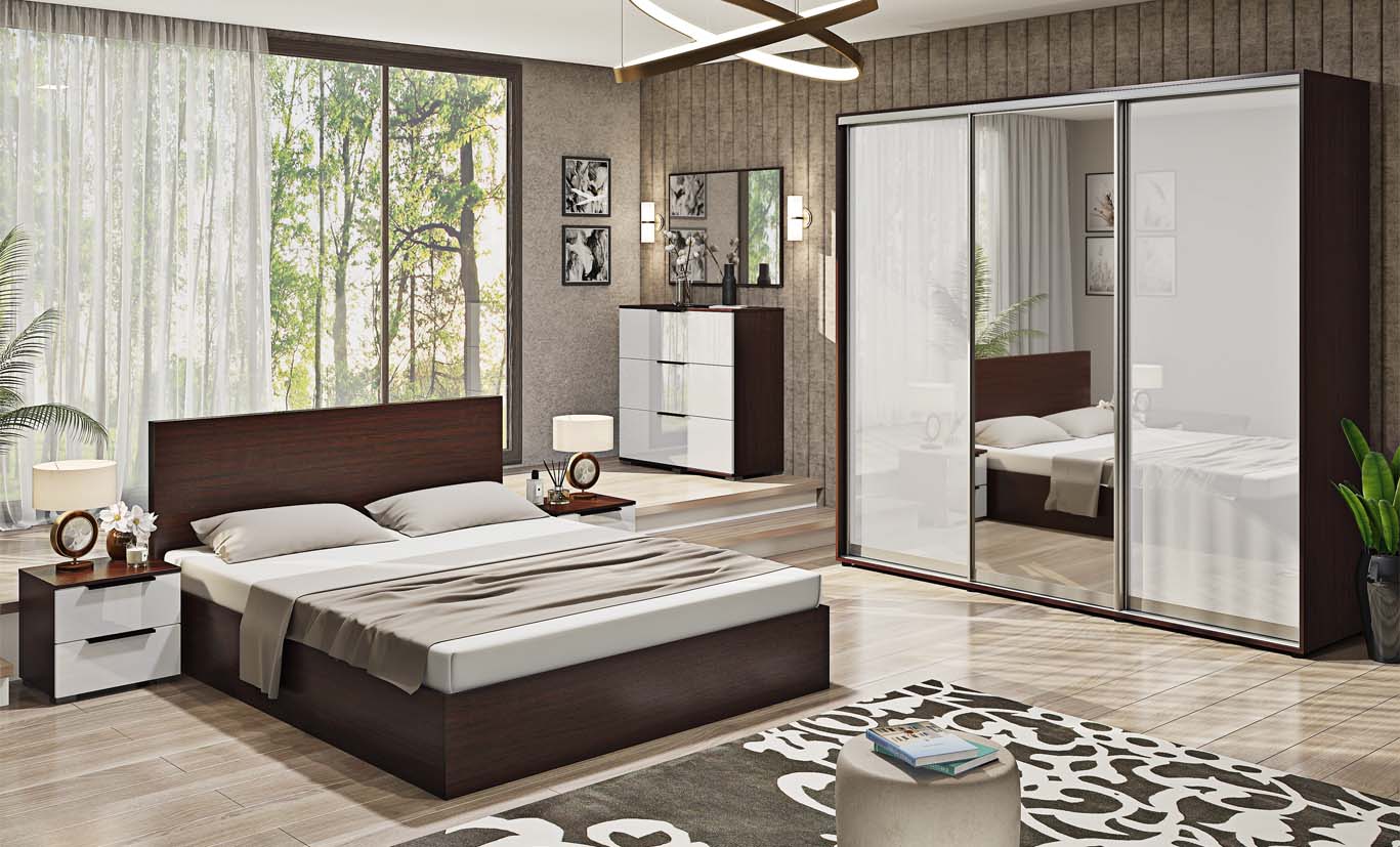 

Спальня комплект из ДСП Тренд СП-4588 венге/белый глянец Комфорт Мебель