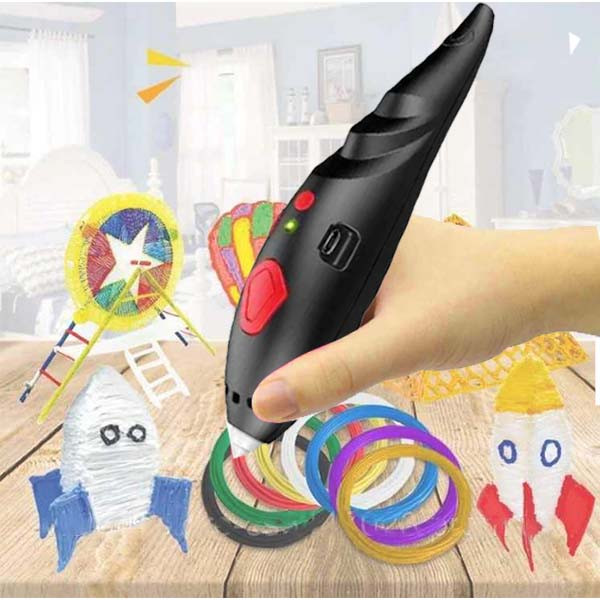 

3D ручка 3D Pen аккумуляторная с трафаретами и пластиком Черная