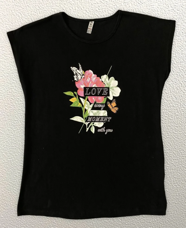 

Жіноча Футболка HAZARD Піон метелик Love every moment чорна Батал 211393 (2XL (52))