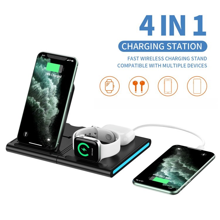 

Беспроводное зарядное устройство 4-в-1 Wireless Charger W53 для iPhone, iWatch и других девайсов с технологией Qi