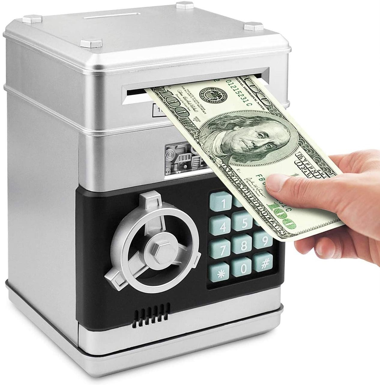 

Сейф копилка NUMBER BANK с кодовым замком и купюроприемником Silver
