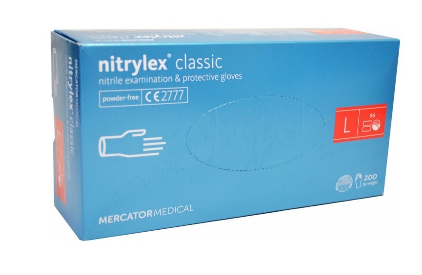 

Рукавиці нітрилові оглядові Nitrylex Classic нестерильні неопудрені розмір L 200 Шт Сині