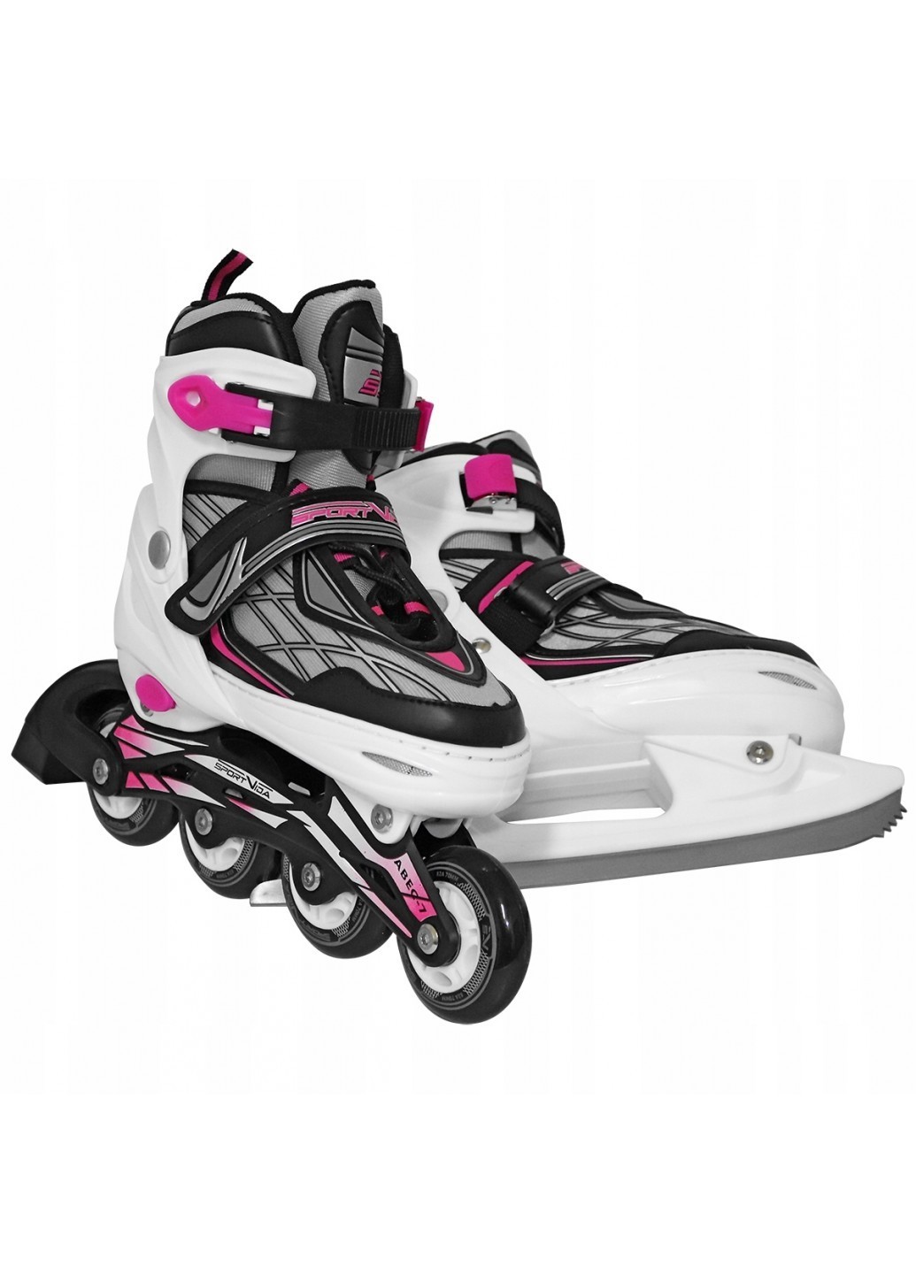 

Роликовые коньки 4 в 1 (квады,ролики,коньки) Size 39-42 Black/White/Pink
