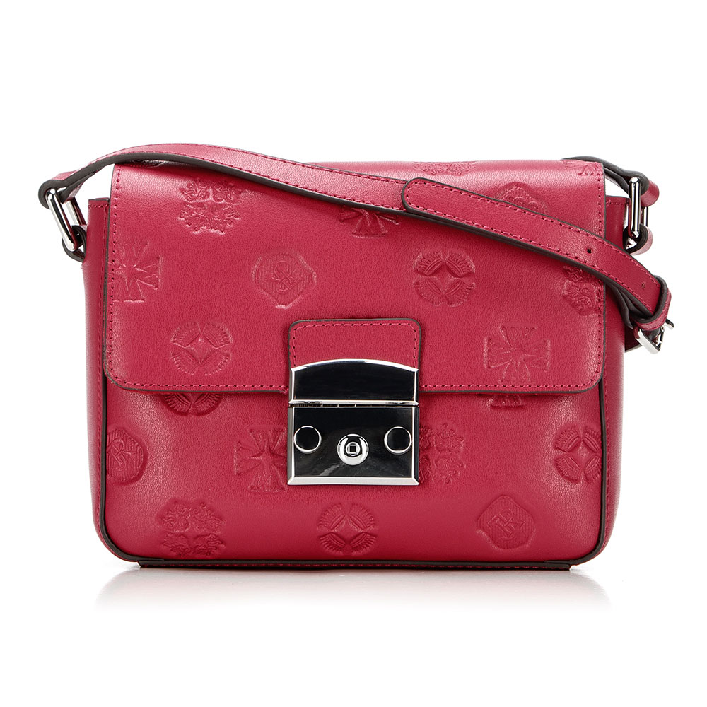 

Женская кожаная сумка через плечо с монограммой маленькая 92-4E-693-P малиновый