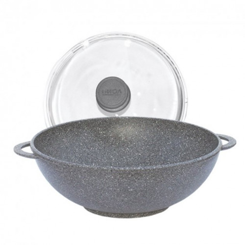 

Сковорода WOK с антипригарным покрытием и крышкой Биол Гранит Грей 28034PC (28см)