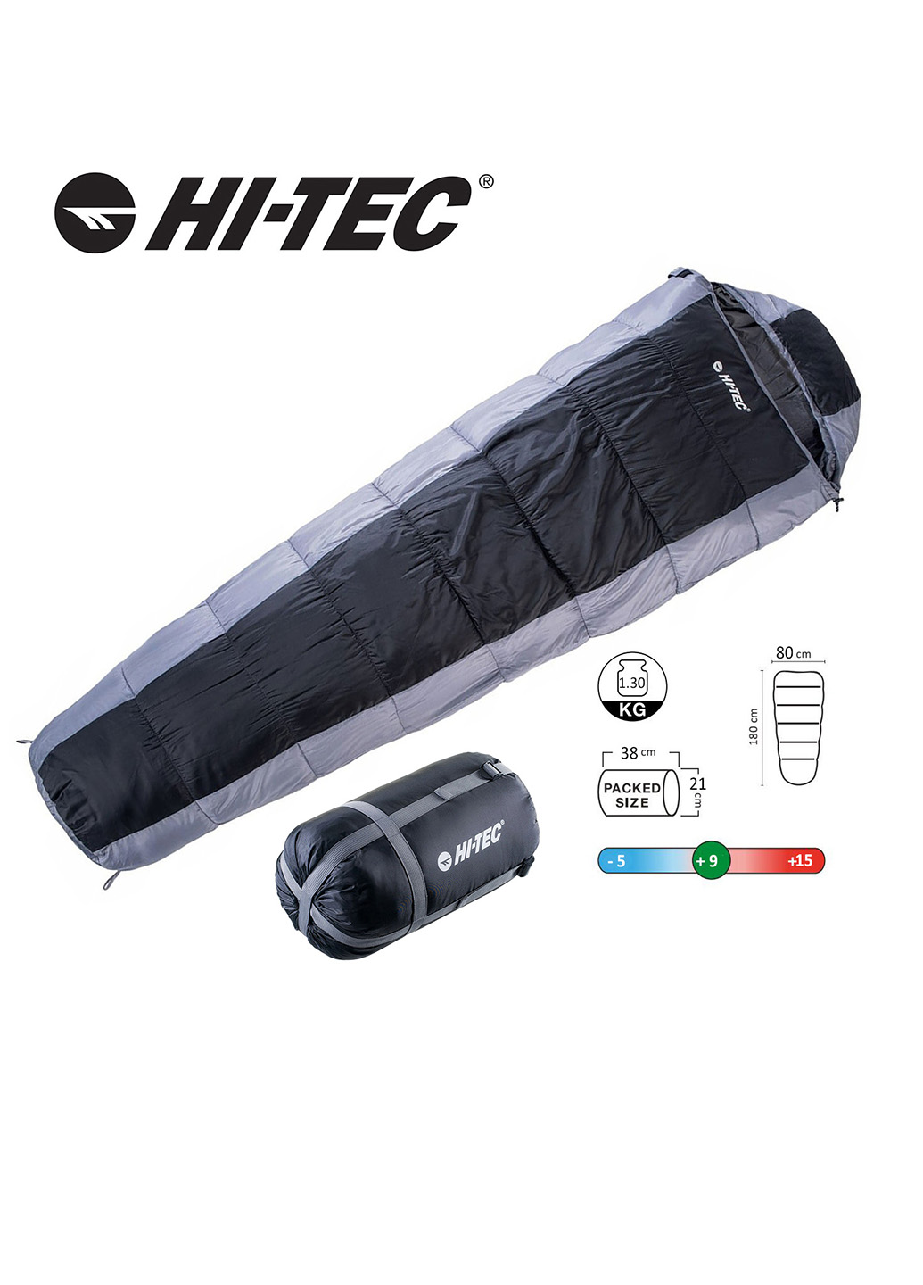 

Спальний мішок Hi-Tec Karis 220x80 Right Zip Чорний з сірим (HT-KARIS-BLKGR)