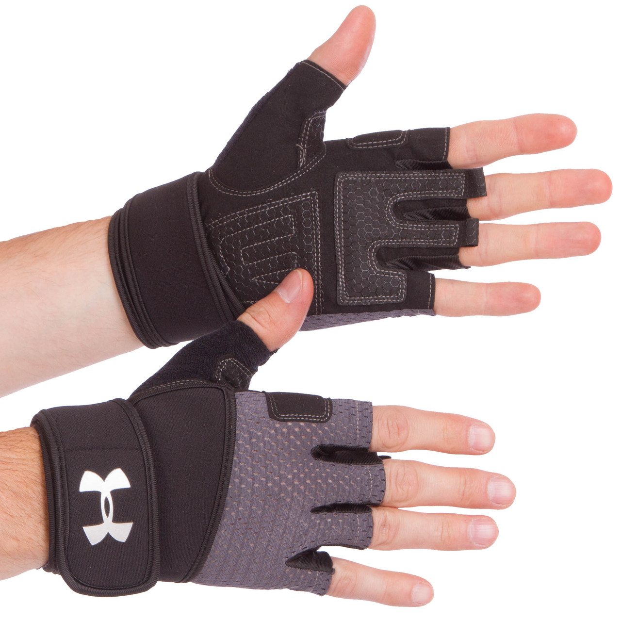 

Перчатки спортивные многоцелевые с открытыми пальцами Under 859 размер M Black-Grey