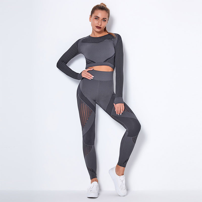 

Спортивный комплект женский Lesko 6301 Dark Grey L лосины и топ с длинным рукавом