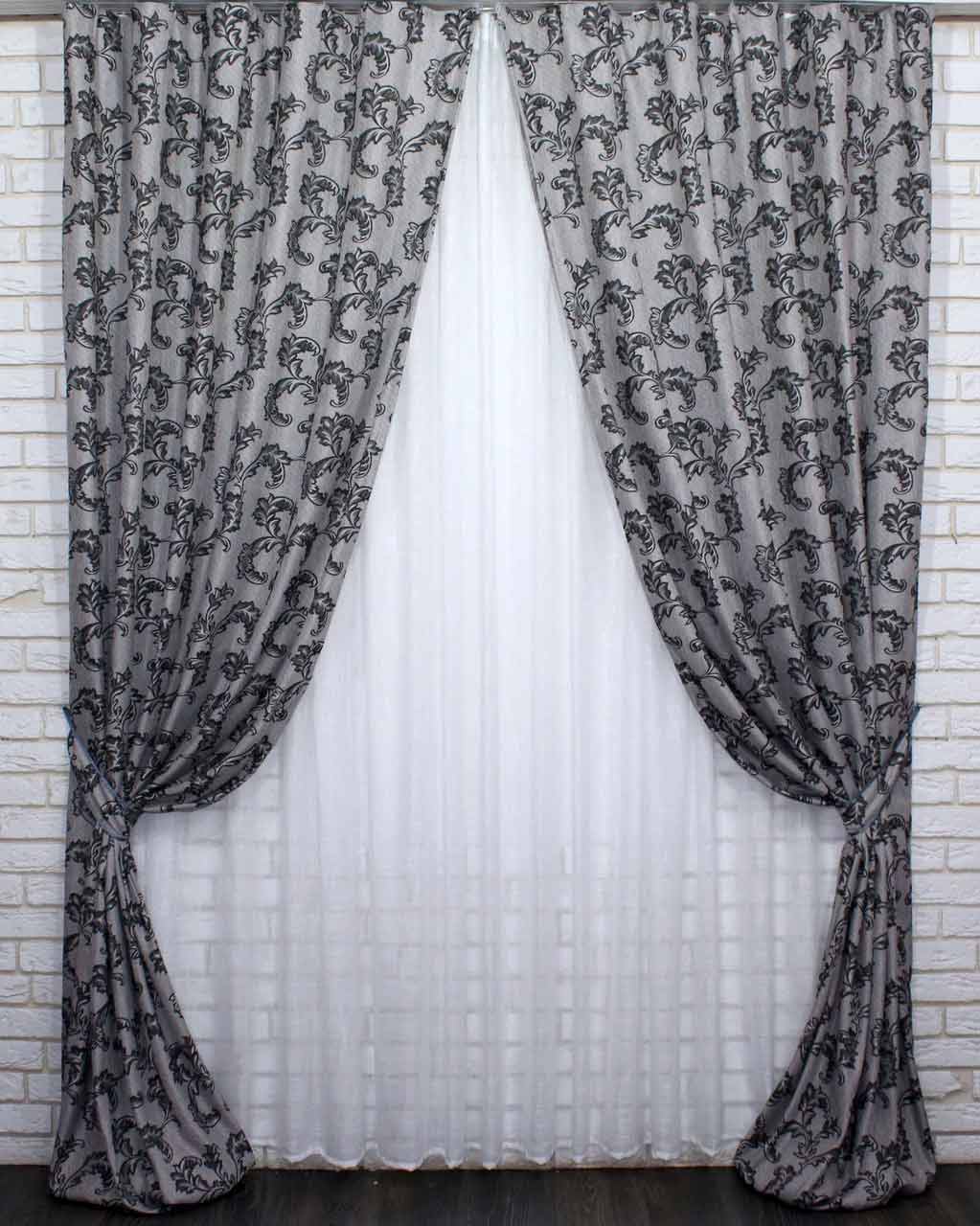 

Комплект штор VR-Textil Роксолана, из ткани лён серый с черным, 2 шт 1,5 × 2,7 м (2242)