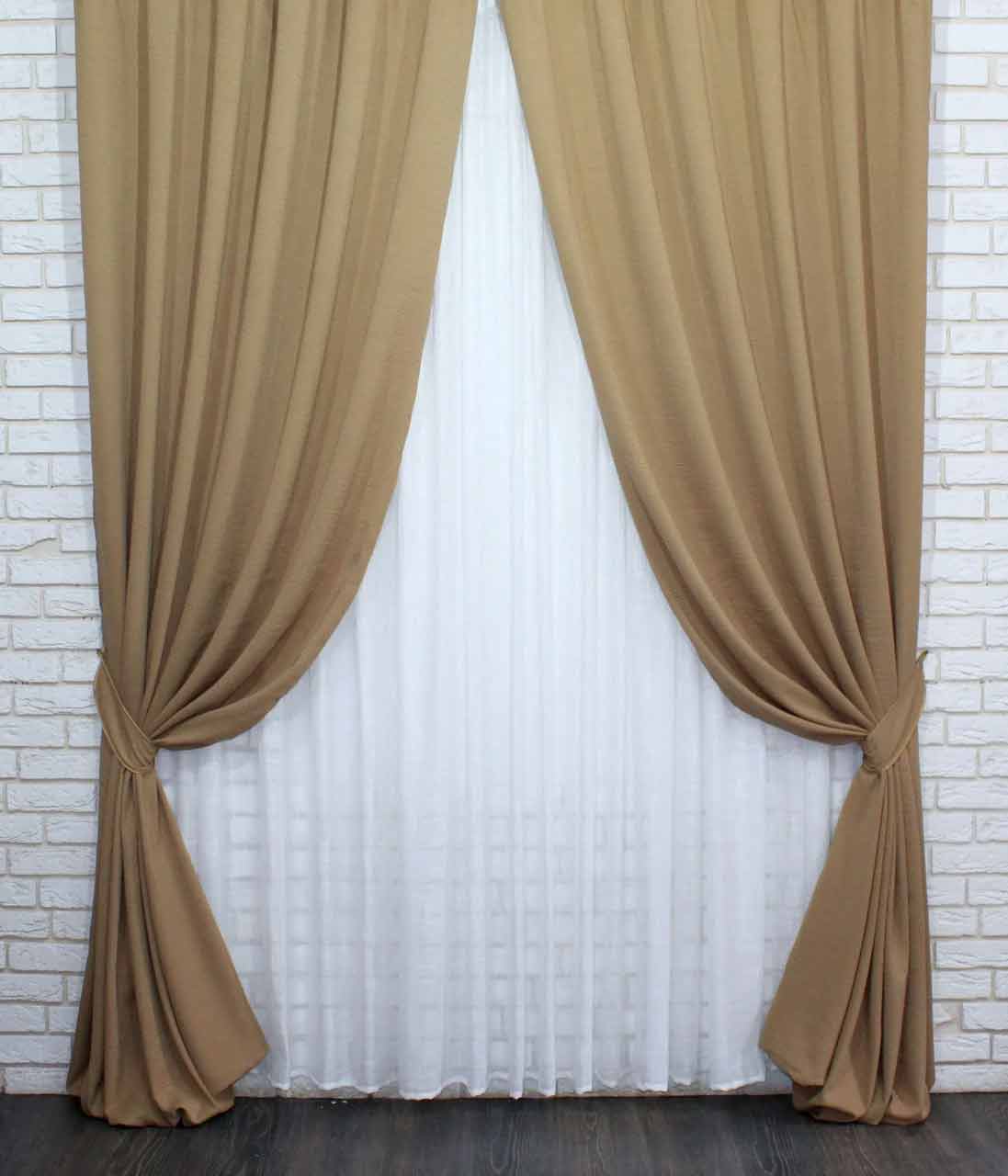 

Комплект штор VR-Textil из ткани жатка-жаккард, тёмный беж, 2 шт 1,5 × 2,8 м (2271)