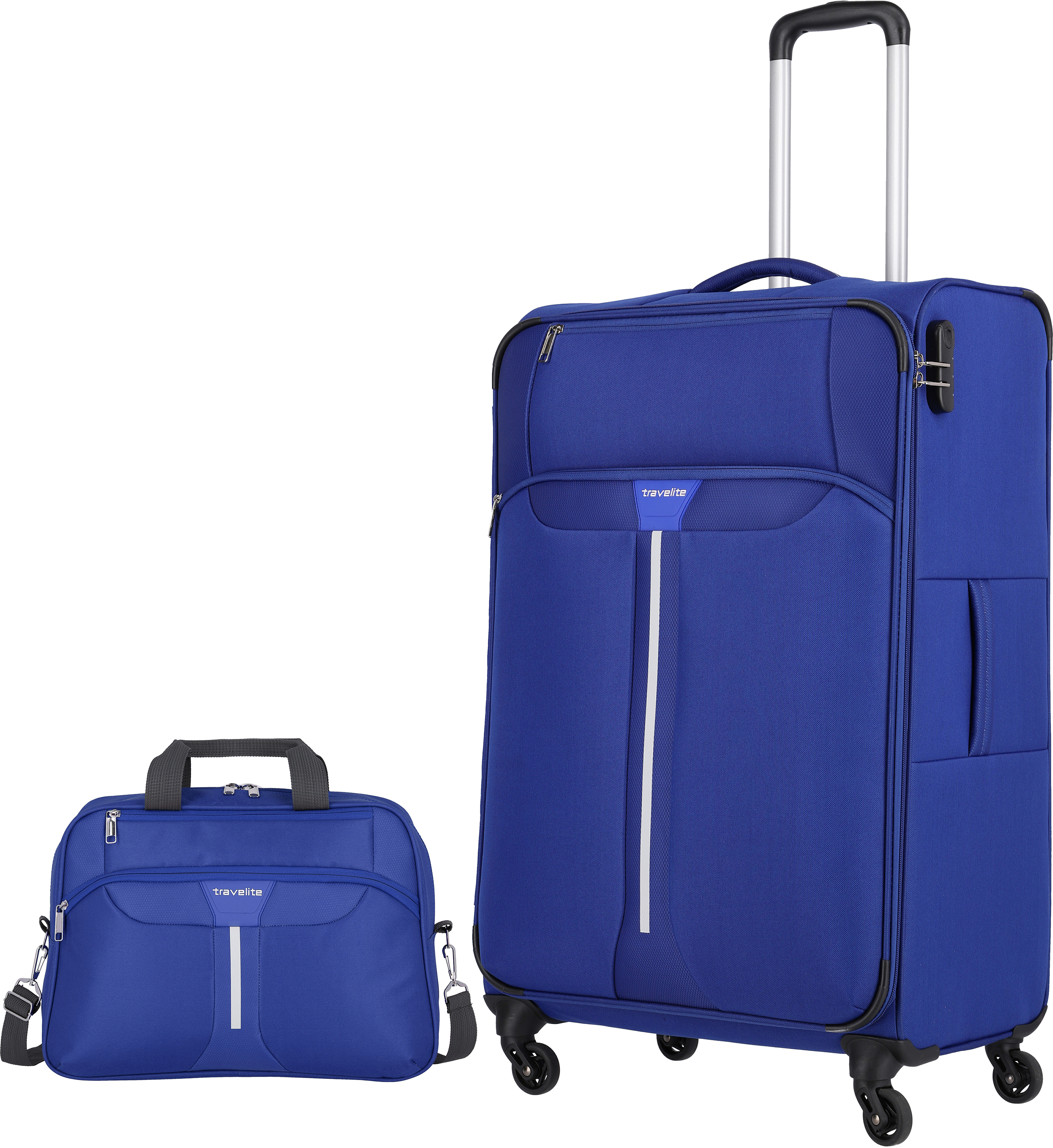 

Чемодан Travelite SPEEDLINE/Navy (+сумка 17л) на 4 колесах L (89л,3,3кг) (47x77x30см) TL092441-19