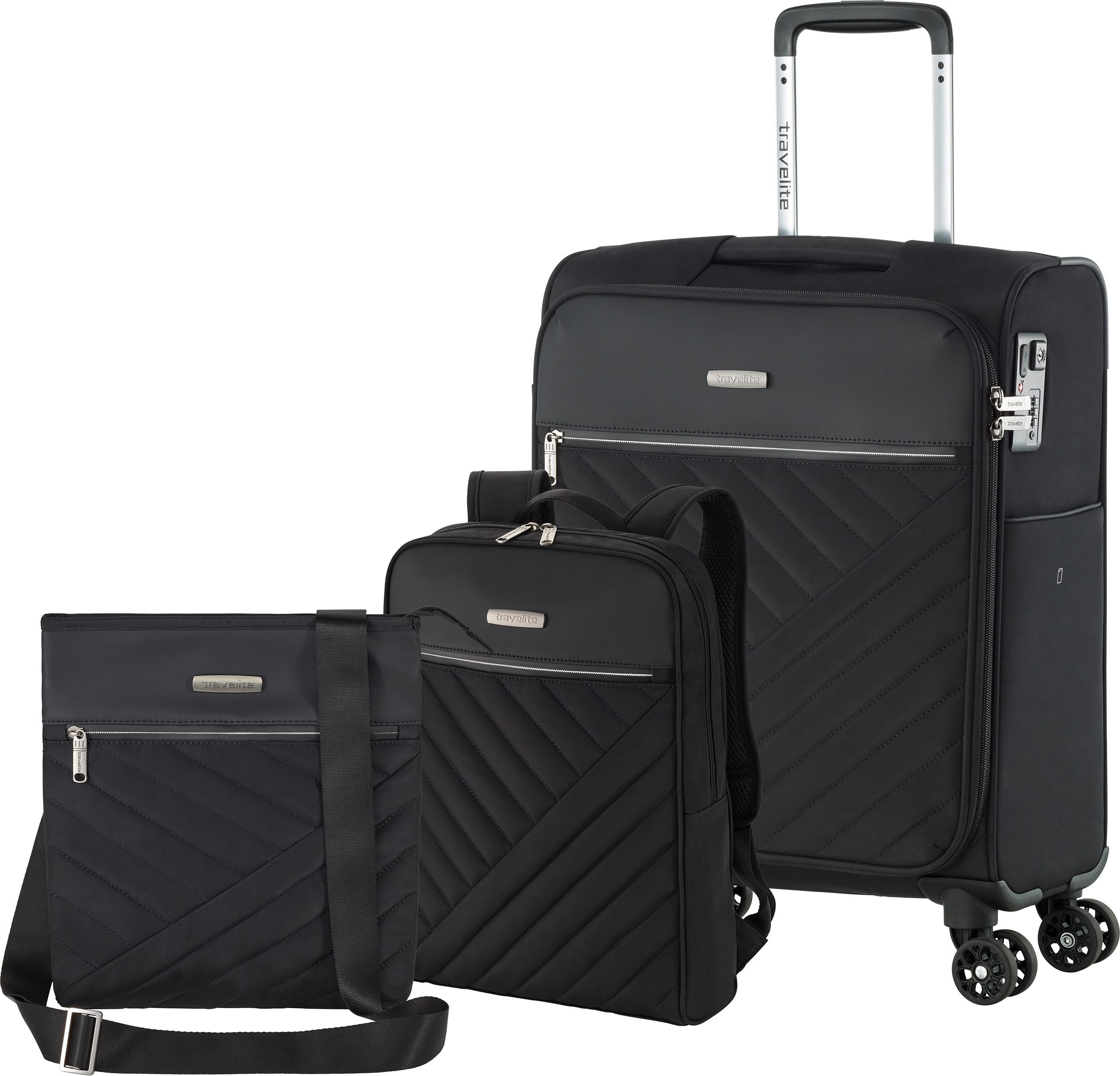 

Чемодан Travelite JADE/Black (+сумка 3л +рюкзак 10л) на 4 колесах S (38л,2,7кг) (40x54x20см) TL090130-00