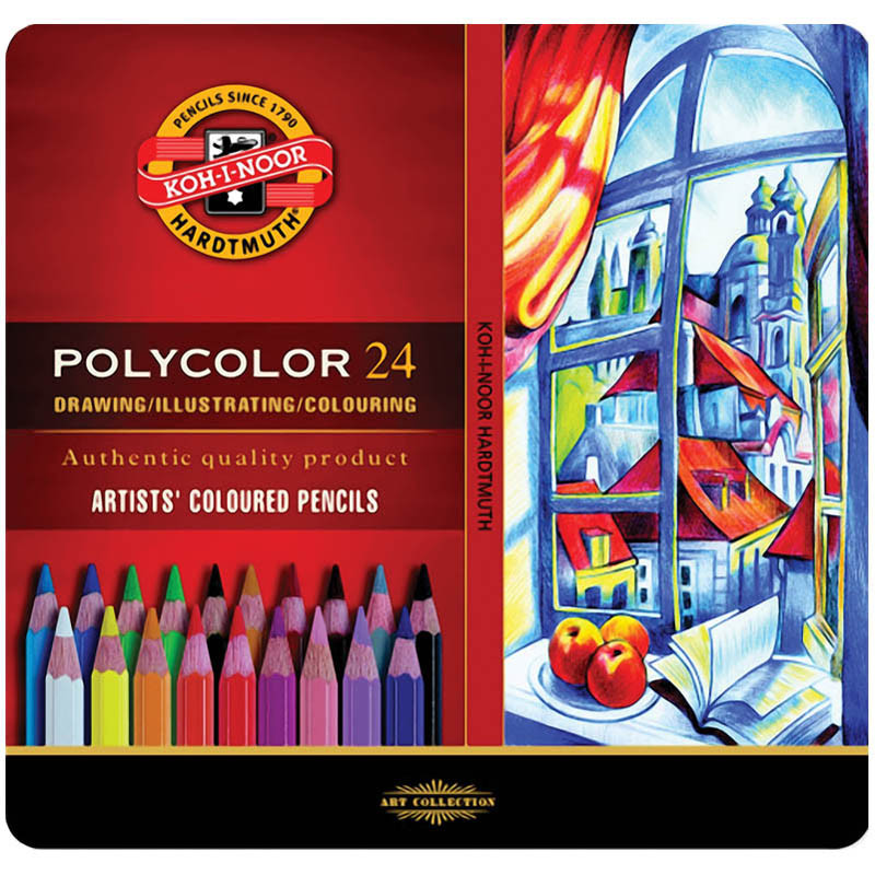 

Карандаши цветные, шестигранные, 24 шт., в металлическом пенале, Polycolor, Koh-I-Noor