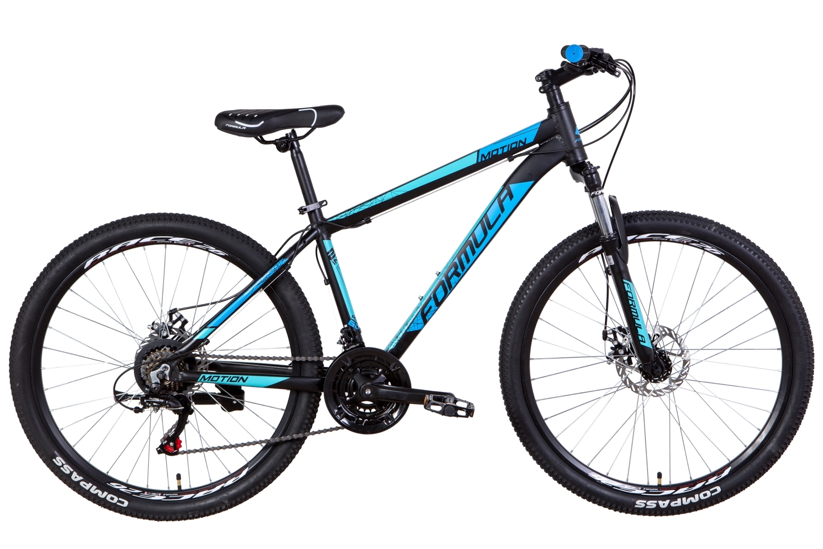 

Велосипед 26" Formula MOTION DD 16" черно-синий с голубым (м) 2021