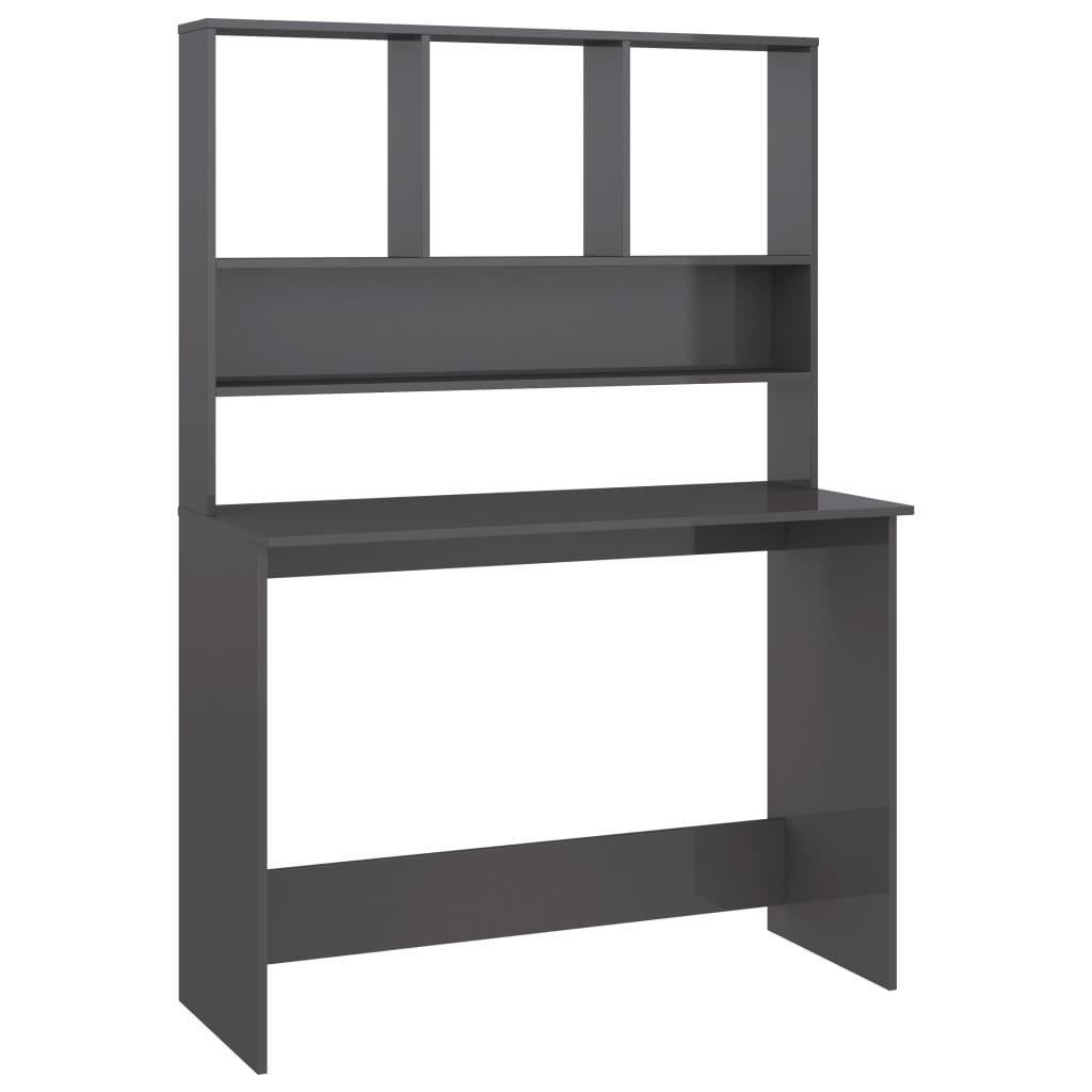 

Письмовий стіл Shumee з полицями глянцевий сірий 110x45x157 см 800395