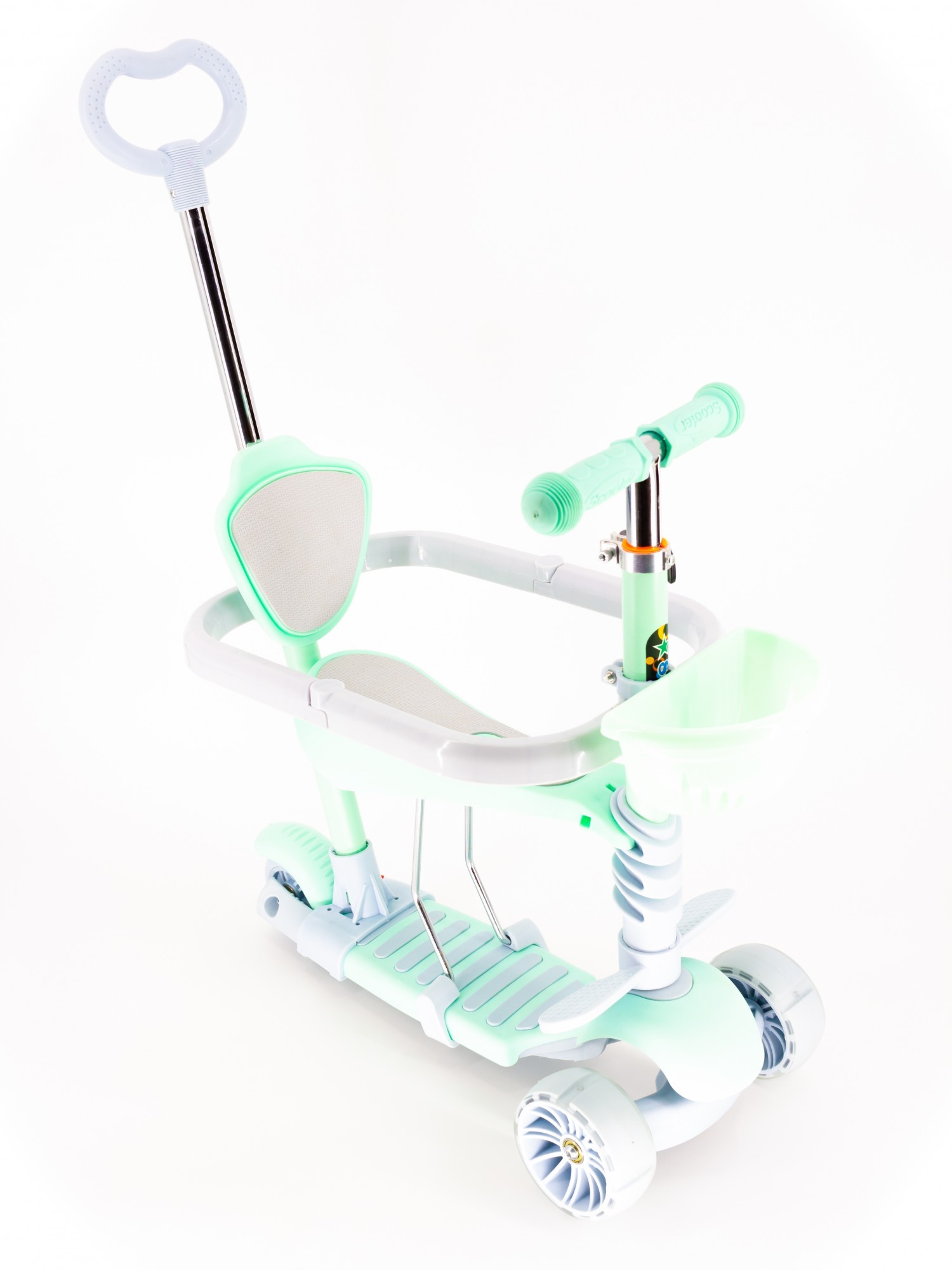 

Самокат с ручкой Scooter NEW HH12M-1 с бортиком Бирюзовый