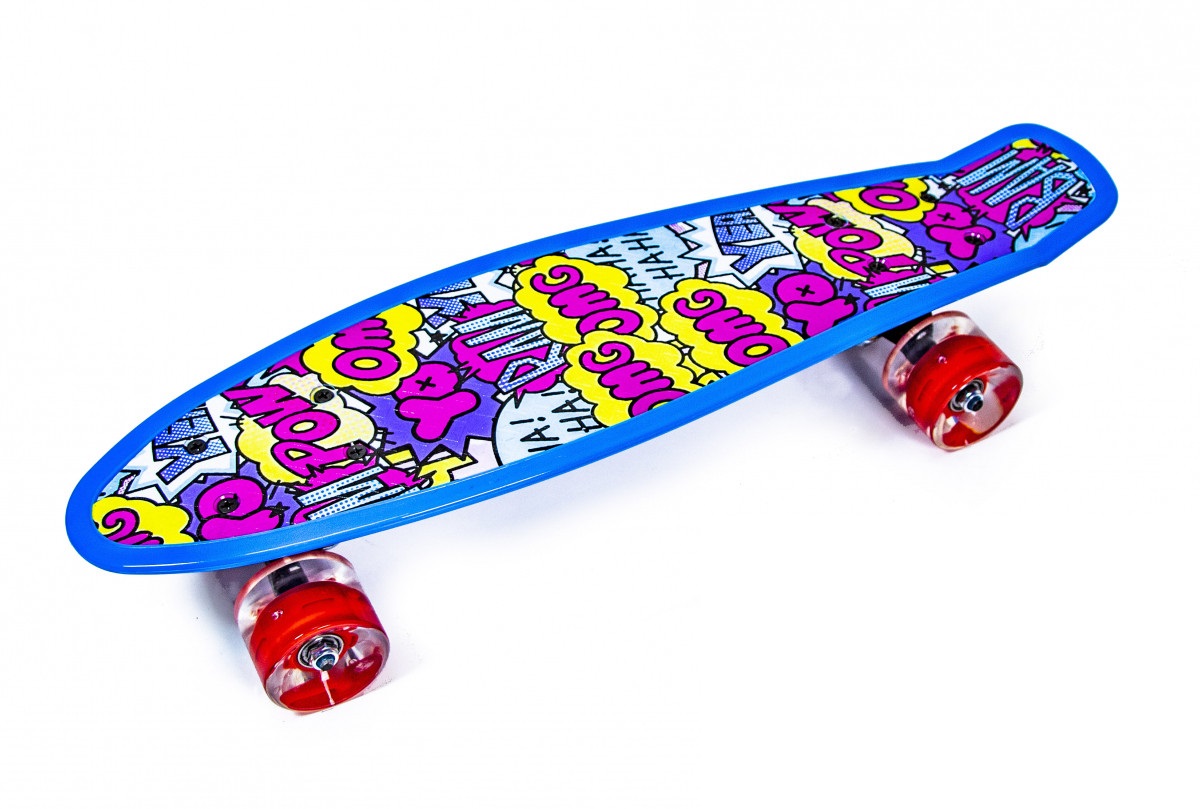 

Пенни борд (Penny Board) 22" со светящимися колесами и рисунком, "OMG"