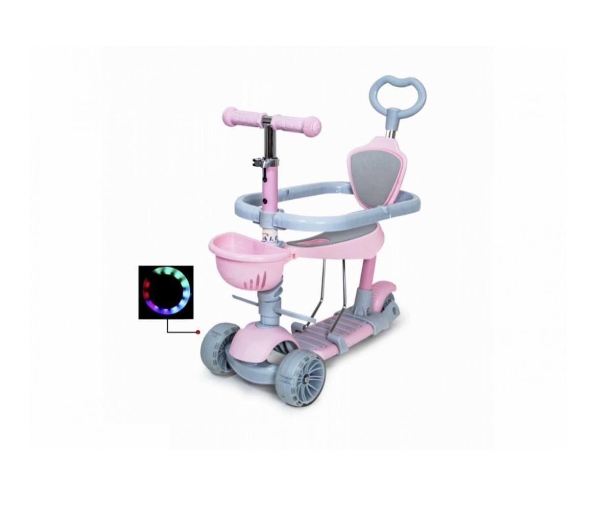 

Детский Трехколесный Самокат 5 в 1 Scooter, с бортиком и родительской ручкой, Розовый