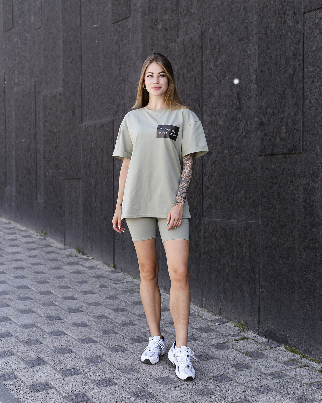 

Костюм женский Comfort Intruder летний (Футболка "Я девочка" Oversize летняя+шорты велосипедки) оливковый, Костюм женский Comfort Intruder летний (Футболка "Я девочка" Oversize летняя+шорты велосипедки) оливковый S-M