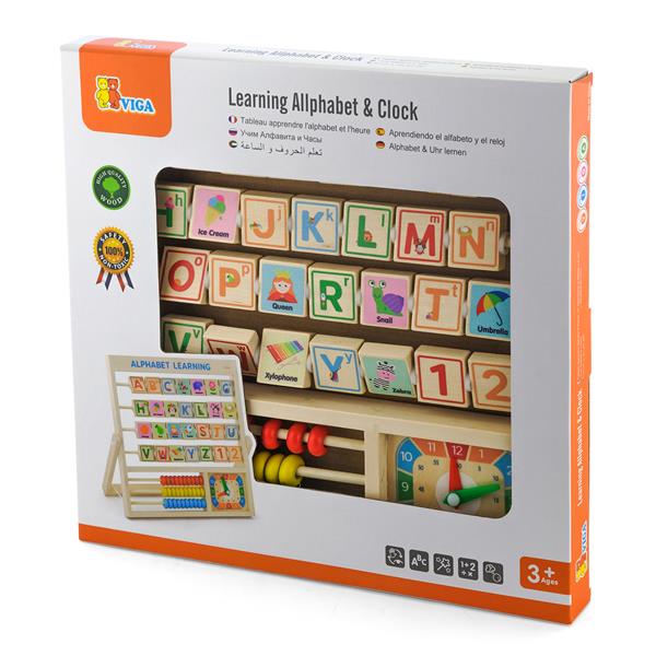 

Деревянная игра Viga Toys Английский алфавит с часами и счетами разноцветная