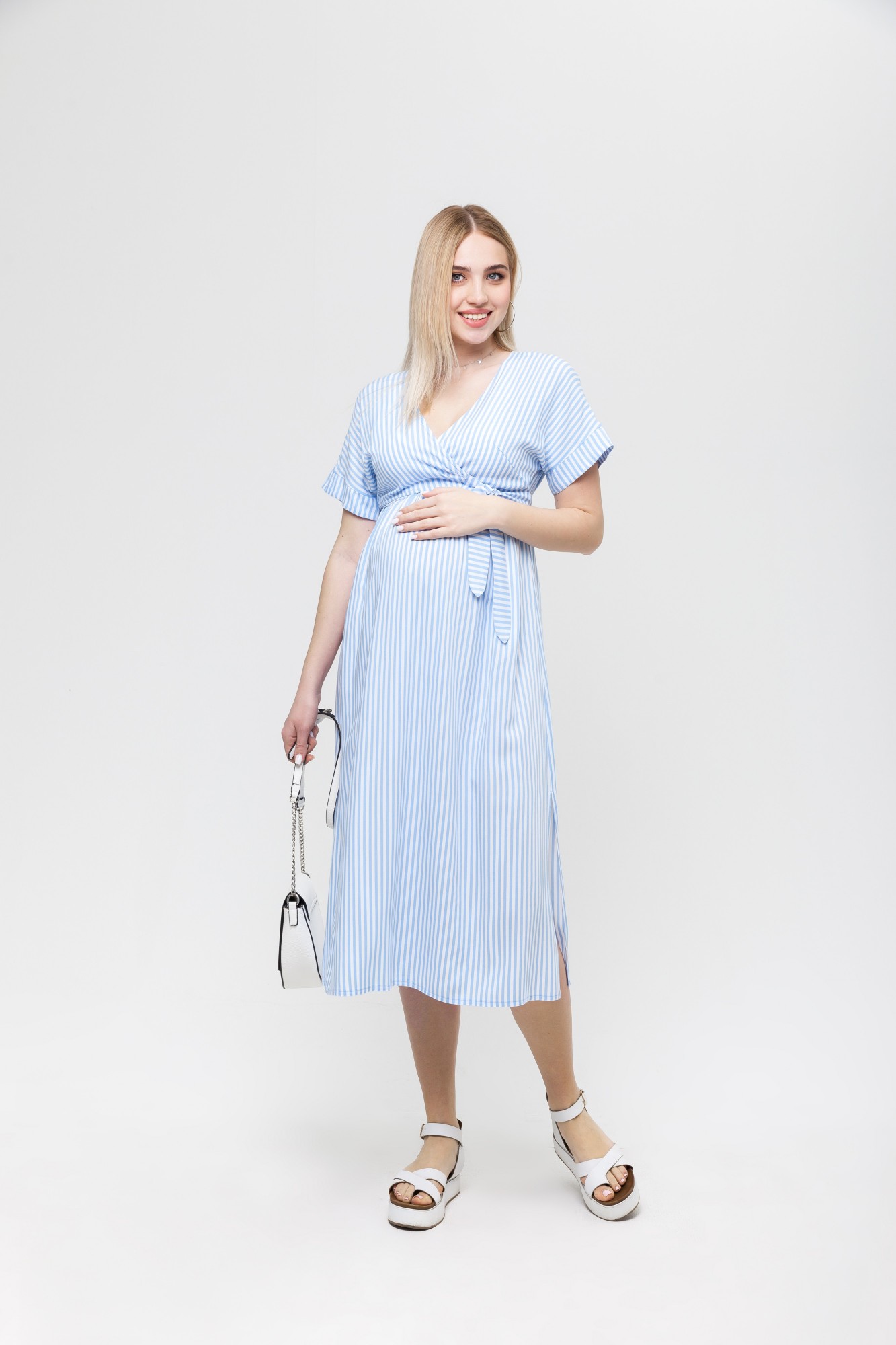 

Платье для беременных и кормящих Юла Мама Gretta L Голубой в полоску DR-21.162