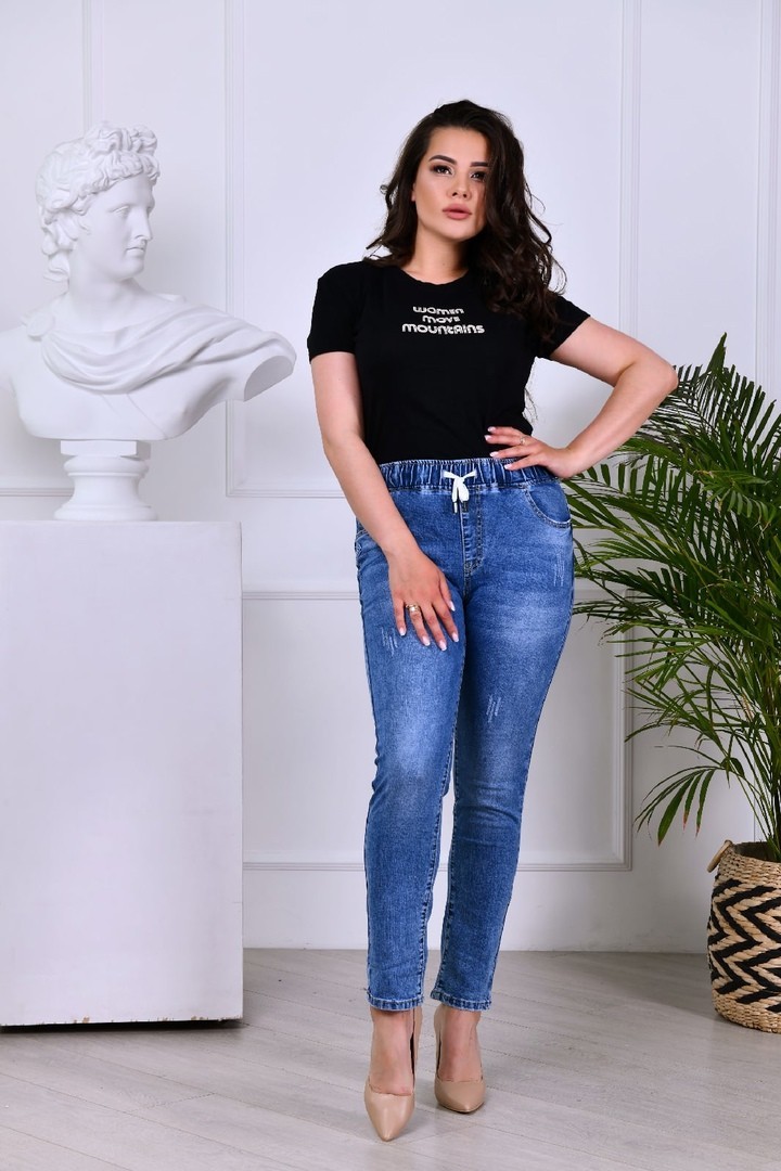 

Джинсы женские потертые на резинке джинс стрейч котон Miss Podium Голубой, Джинсы женские потертые на резинке джинс стрейч котон Miss Podium Голубой 50