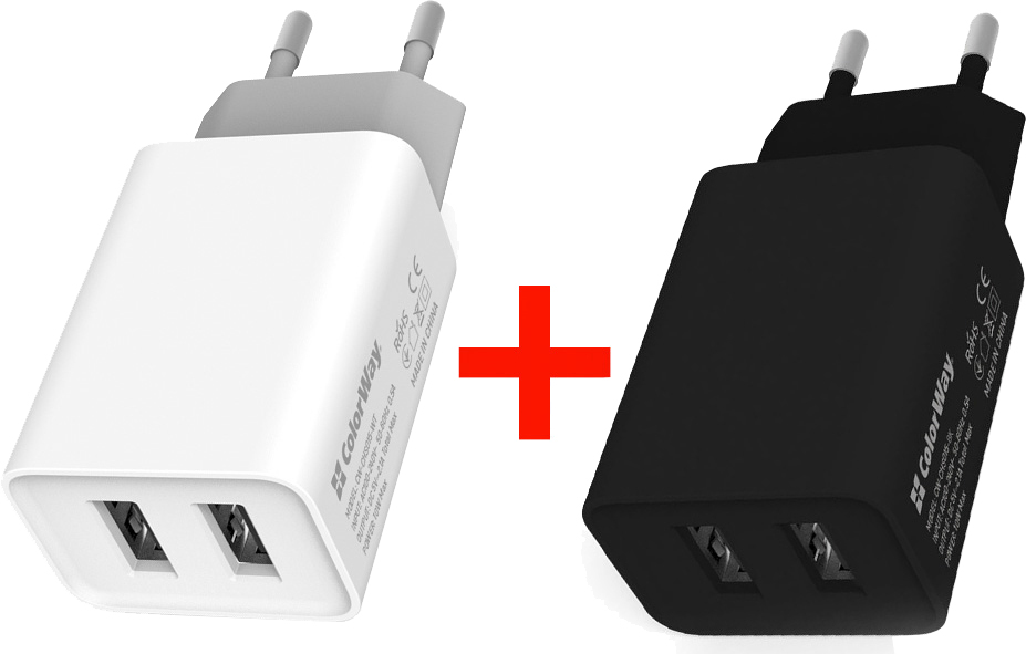 

Комплект сетевых зарядных устройств СolorWay 2 USB AUTO ID 2.1A (10W) White + Black (CW-CHS015-WT/CHS015-BK)