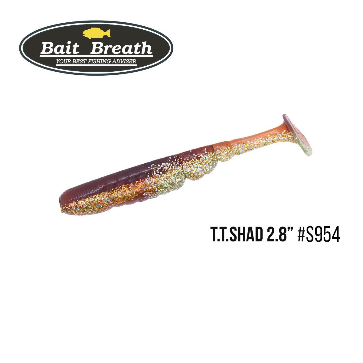 

Приманка Bait Breath T.T.Shad 2,8'' (7 шт) (S954 Shining Shad(Two Tone Color) Motor oil / Champagne Gold)