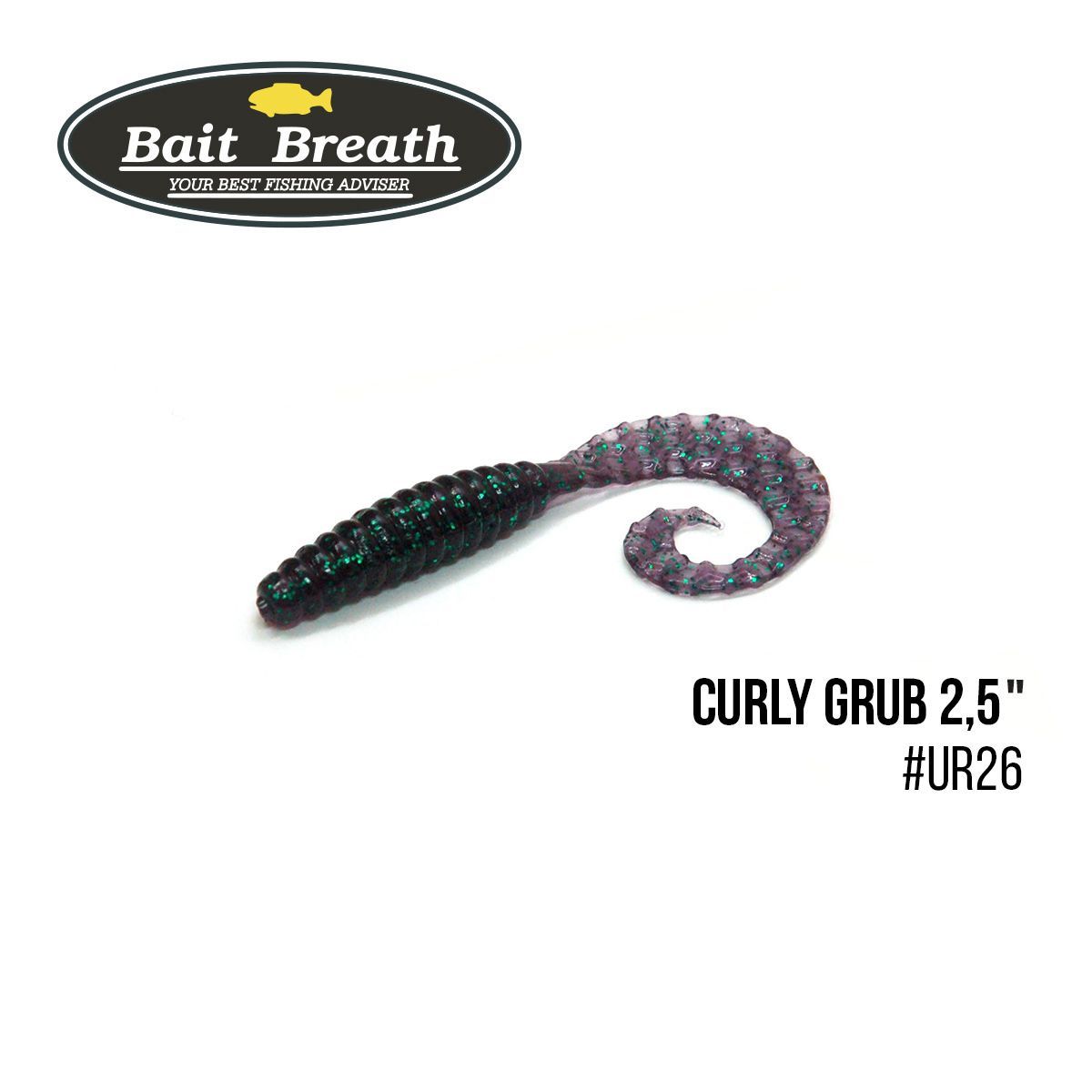 

Приманка Bait Breath Curly Grub 2,5'' (12шт) (Ur26 Junebug/green*seed)
