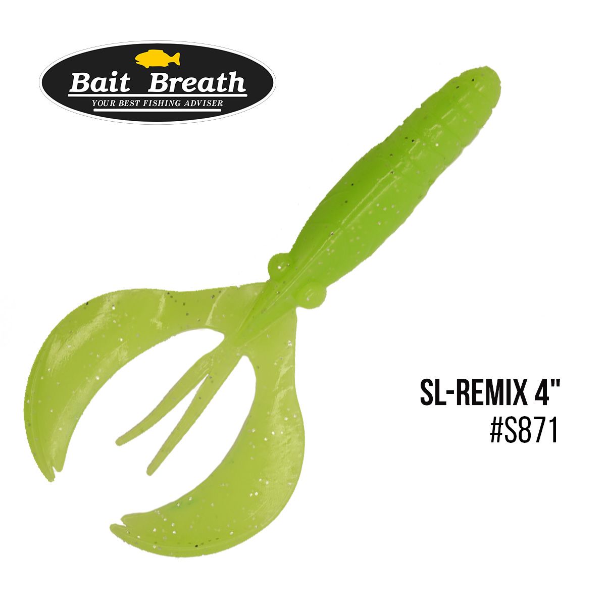 

Приманка Bait Breath SL-Remix 4'' (7шт.) (S871 GLOW LIME CHART / Silver)
