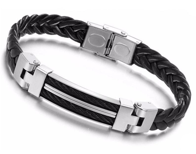 

Мужской кожаный браслет Primo Steel Rope - Black Primo черный
