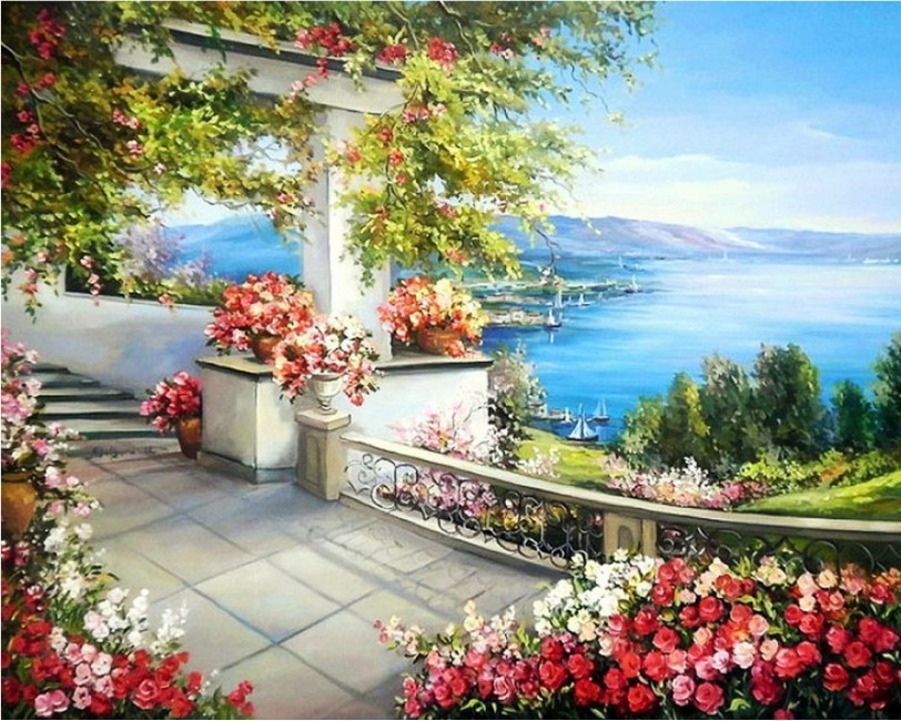 

Набор алмазная живопись Море Набережная Розы 40х50см