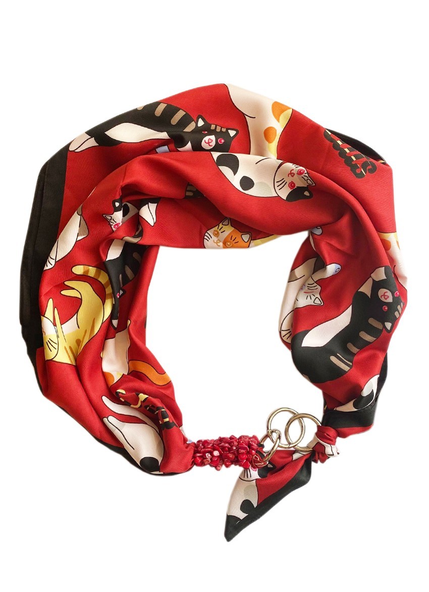 

Платок MyScarf атласный Майские коты с натуральными камнями