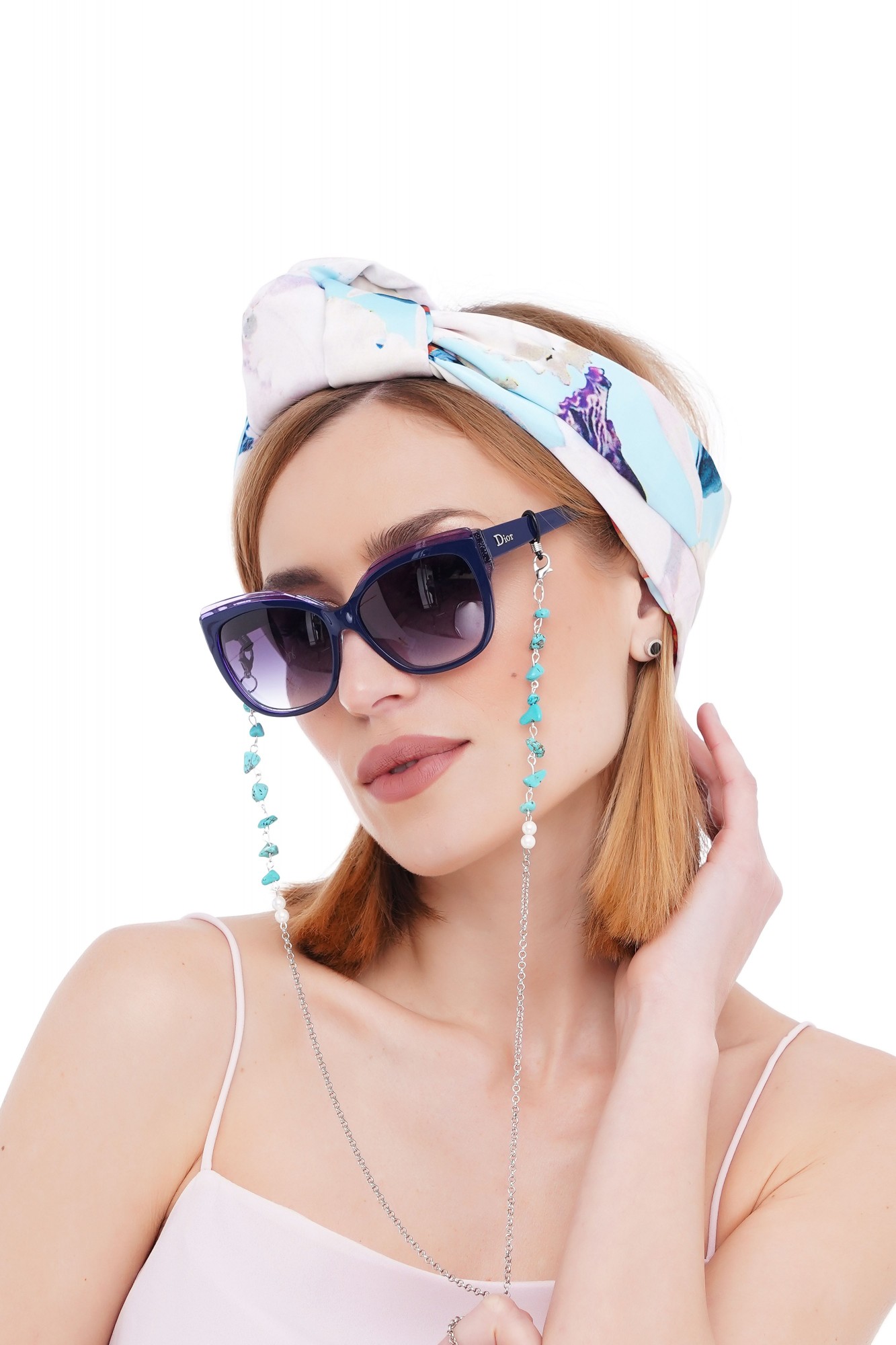 

Летний тюрбан MyScarf узел  Голубой с цветами, Летний тюрбан MyScarf узел one size Голубой с цветами